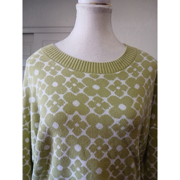 Hollister Women’s M Green White Floral Cropped Sweater Cotton Knit Casual - Picture 6 of 15